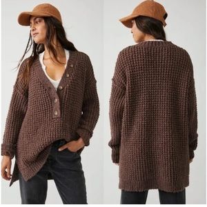 NWT Free People Whistle Thermal Henely Top Brownstone Combo 🐻